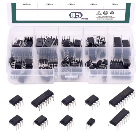 Assortiment de 85 circuits intégrés analogiques DIP dans une boîte Amplificateur opérationnel série LM Minuterie